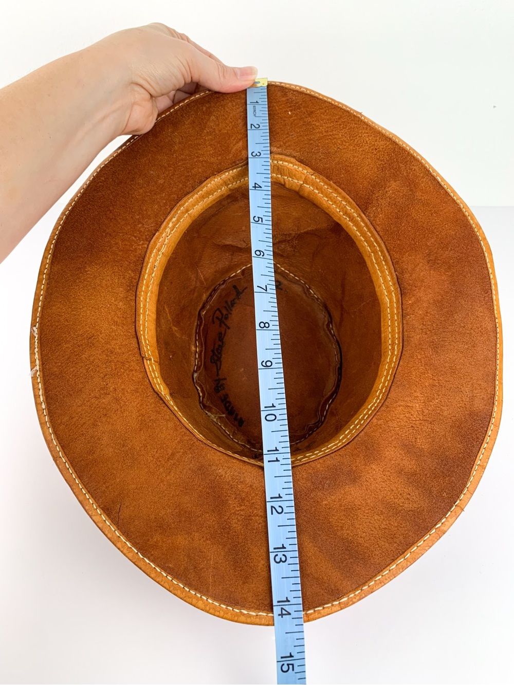 Vintage leather western hat distressed genuine leather cowboy hat handmade boho - Picture 8 of 11